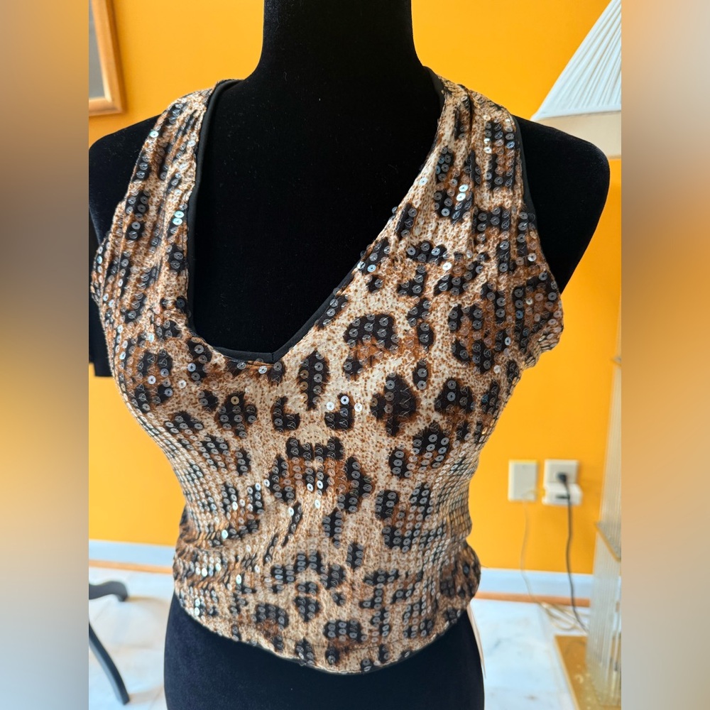 Leopard Print Sequin Women's Halter Top